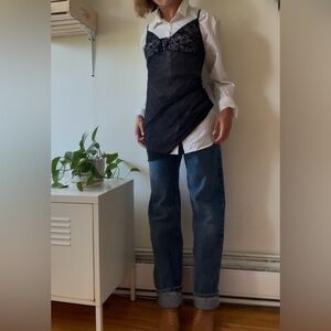 Vintage Jolie Intimates Black Sheer Slip Dress (M)